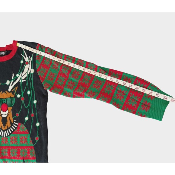 Mad Engine Rudolph Sunglass Snow Holiday Christmas Funky Sweater Size Large - Picture 13 of 14